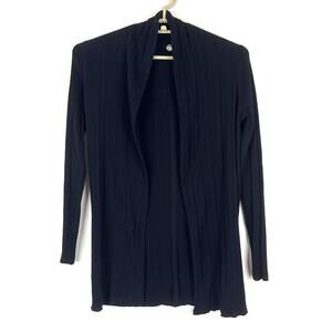 Margaret O'Leary Open Front Cardigan Ribbed Black 100% Cotton Small minimalist